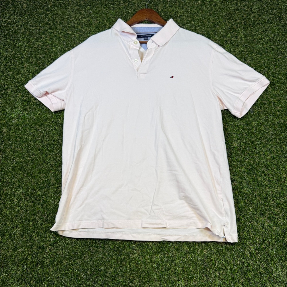 Tommy Hilfiger Mens XXL Slim Fit Polo Shirt Light Pink Short Sleeve Pique‎ Logo